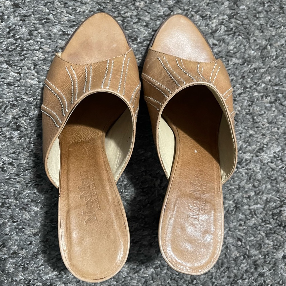 MaxMara Song Top Stitch Slide Heels Size 6 - Picture 5 of 14